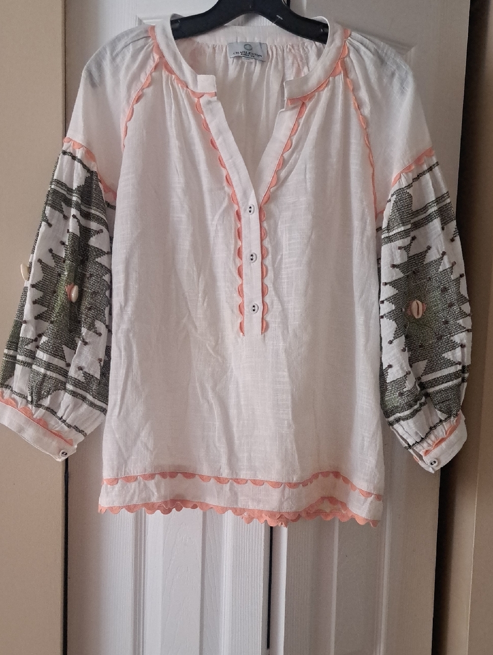 Charleston Shoe Co. San Marino Embroidered Blouse W/ Beads&Shells LNWOT SzM